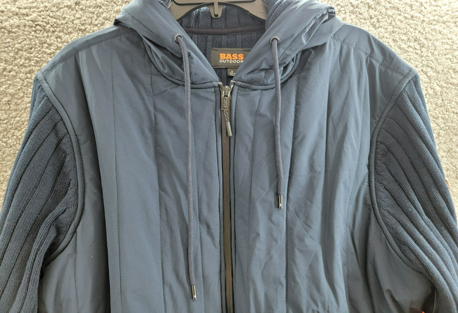 BASS OUTDOOR Mixed Media Zip-Front Hooded Sweater Jacket Men's L Navy Blaze L/S - Picture 3 of 17