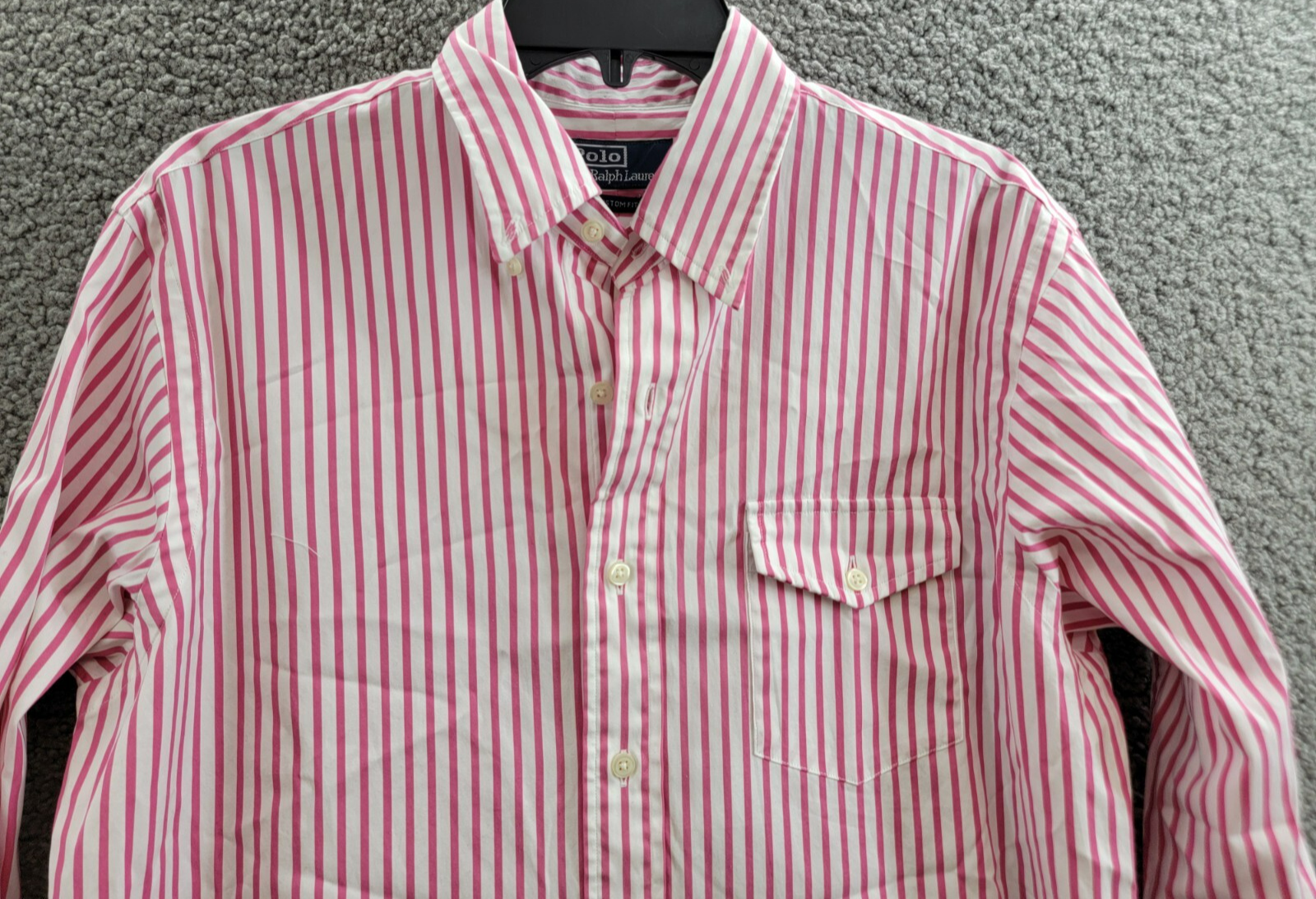 Polo Ralph Lauren Poplin Stripe Custom Fit Button Down Shirt Men's M Pink/White - Picture 3 of 18