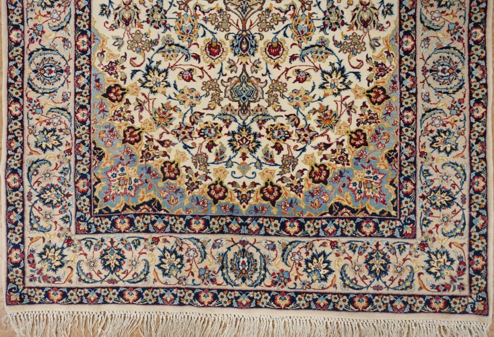 Persian Rug Isfahann Hand Knotted Wool Silk Ivory Ravishing Oriental 3.6 x 5.3