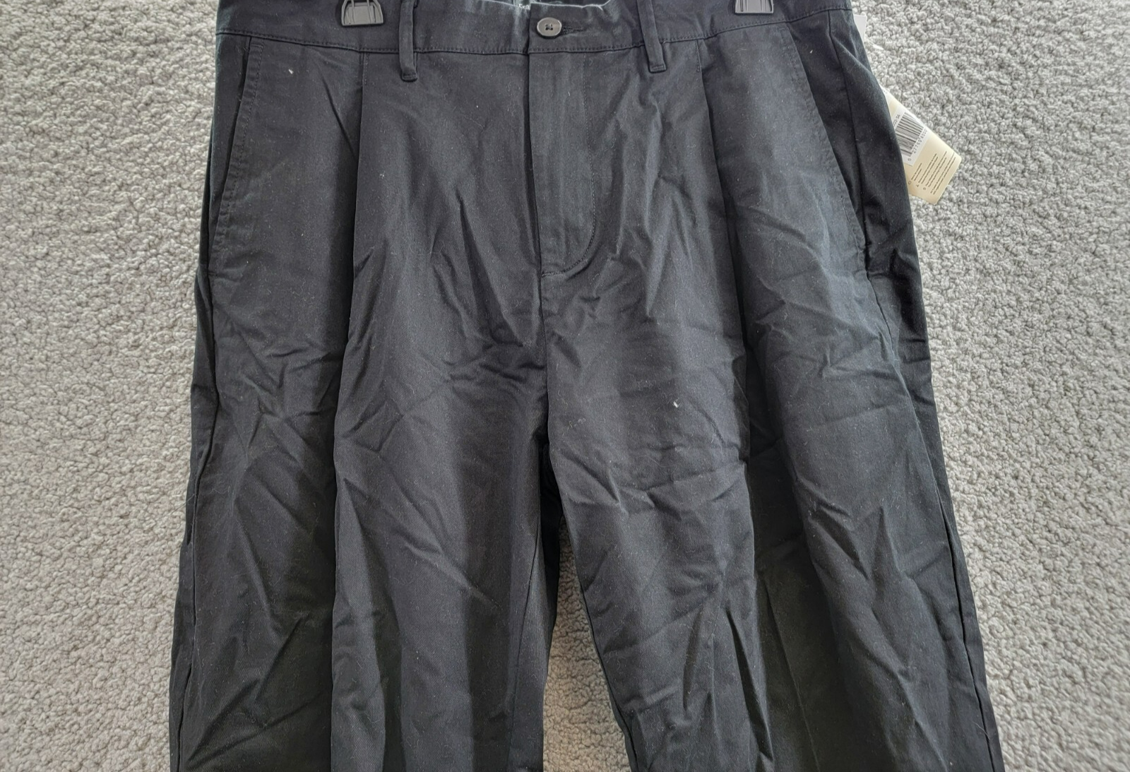 Frank And Oak Relaxed-Fit Pleated Tapered Chinos Men's 34 Black Button Zipped - Picture 3 of 18