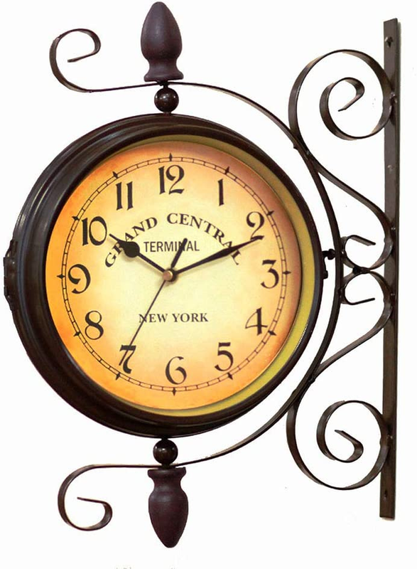 Vintage Industrial Train Station Wall Clock Rotating Double Sided Retro Antique
