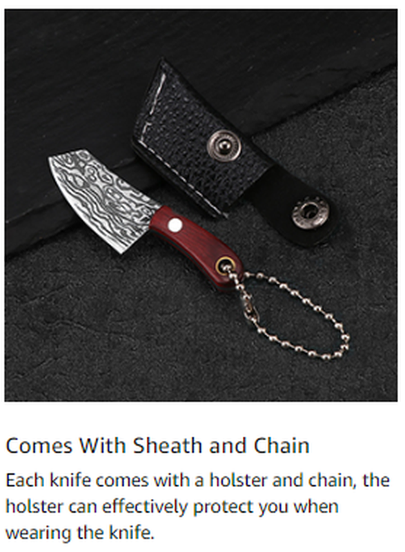 Damascus Pocket Knives Set Mini Knife Sharpener Tiny Cleaver Keychain Gift Chef