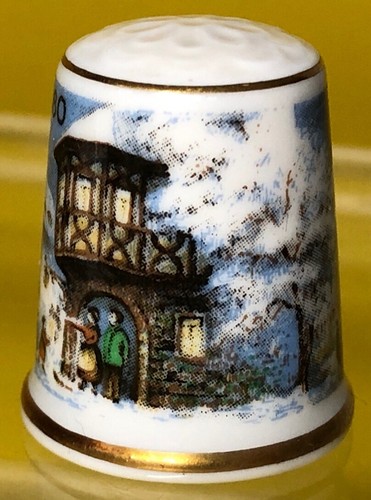 Vintage Thimble Christmas 1980 Kaiser West Germany Horse & Buggy People