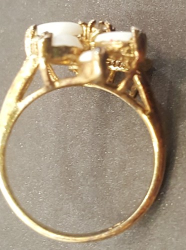 Vintage Victorian Style Detailed Ring Gold tone White Stones, Stamped