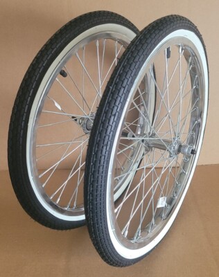 20''x 1.75 BMX Steel Wheels PAIR freewheel 36 spokes BRICK/WHITE WALL TIRES K.I.T