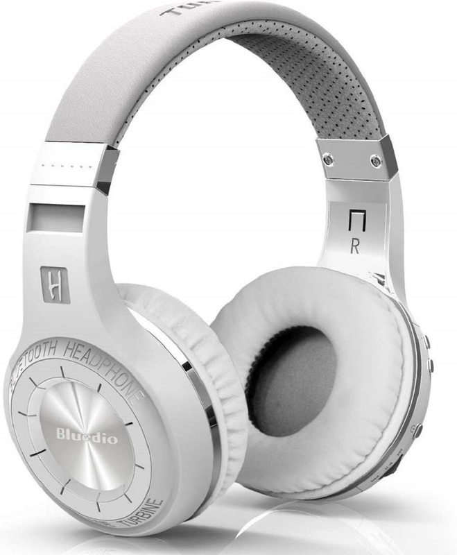 HT Turbine Wireless Bluetooth 5.0 Stereo Headphones with Mic (White)