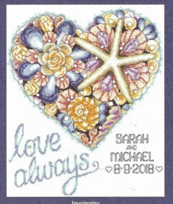 SEASHELL WEDDING HEART--Marriage--Love--Nautical--Counted Cross Stitch Pattern