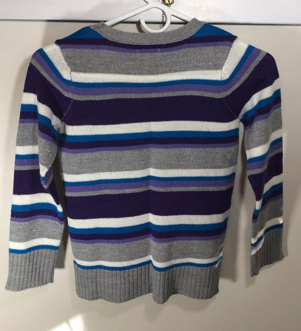 The Childrens Place Girls Sweater Striped Gray/Purple/White/Blue Size Medium (7-