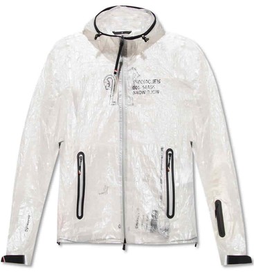 Pre-owned Moncler Men's White Day-namic Crinkled-shell Hooded Rain Jacket