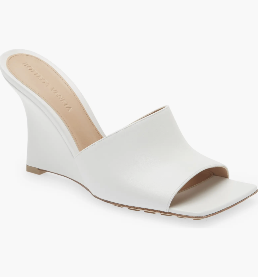 Pre-owned Bottega Veneta Stretch Slide Wedge Leather Sandal, Choose Color - Retail $990 In Optic White