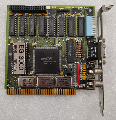 1987 GEMINI EGA VIDEO CARD JE1055, 8-bit ISA, VC-001 GPU, 256K DRAM, DSub + Comp