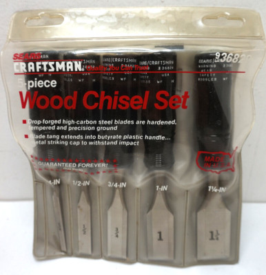 CRAFTSMAN USA 5 PC WOOD CHISEL SET 1/4'' 1/2'' 3/4'' 1'' 1-1/4'' 936829 POUCH TOOL