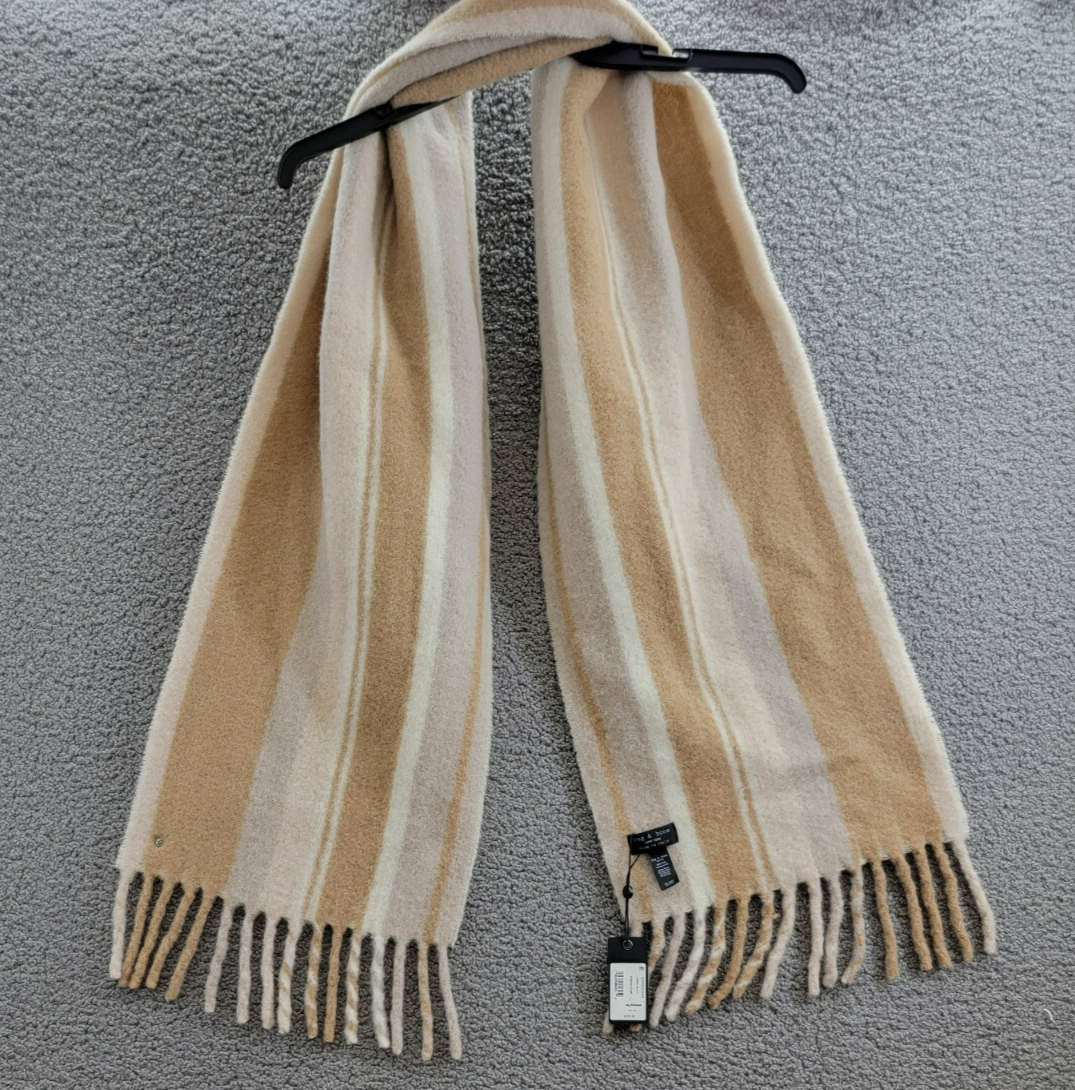 rag & bone Siobhan Scarf Women's One Size Camel Multi Wool Blend Fringe Hem - Picture 2 of 13