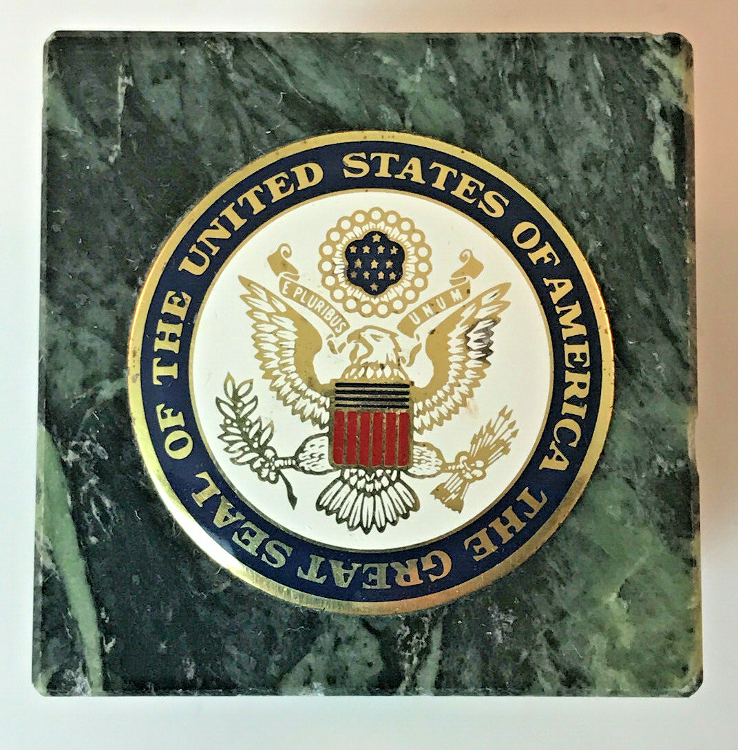 Great Seal Of The United States JFK Library Green Marble Paperweight