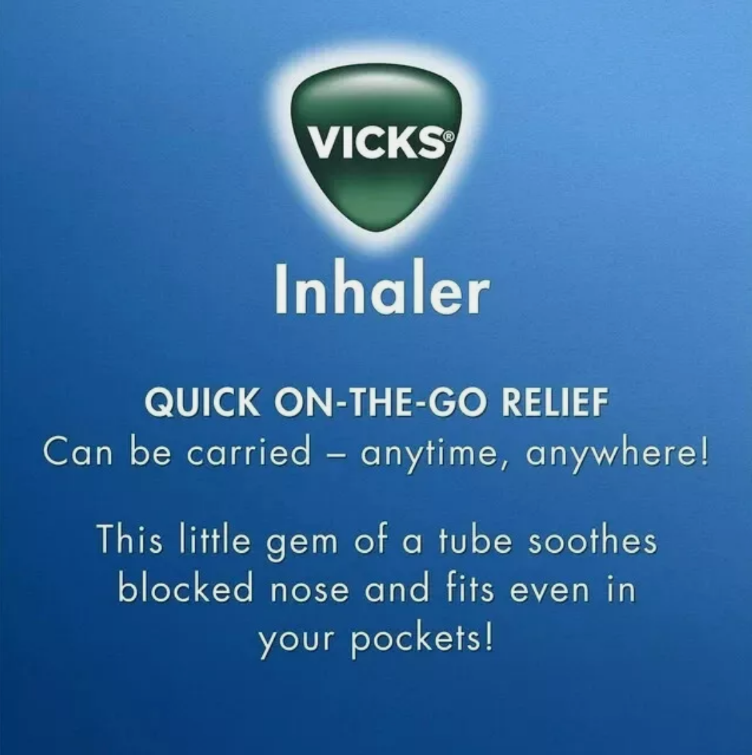Vicks Inhaler 2 Pack(4 PIECE) Instant Relief From Blocked Nose 0.5ML NEW
