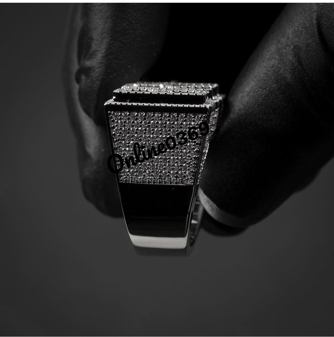 Pre-owned Online0369 3ct Round Moissanite Men's Custom Letter Ring White Gold Plated Silver Free Stud