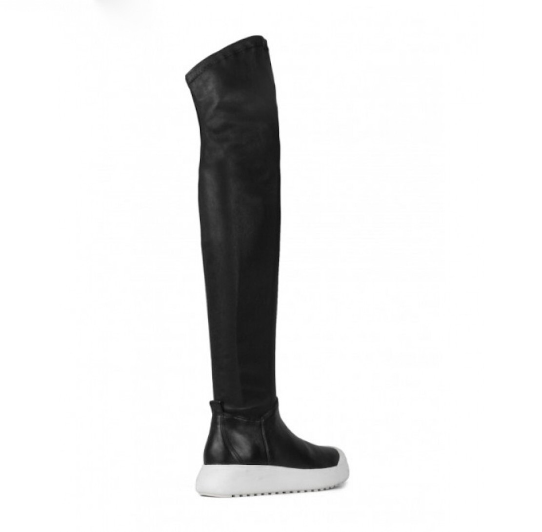 Pre-owned Atelje 71 Mack Stretch Leather Over The Knee Black White Sneaker Boot Sz 7 Or 8
