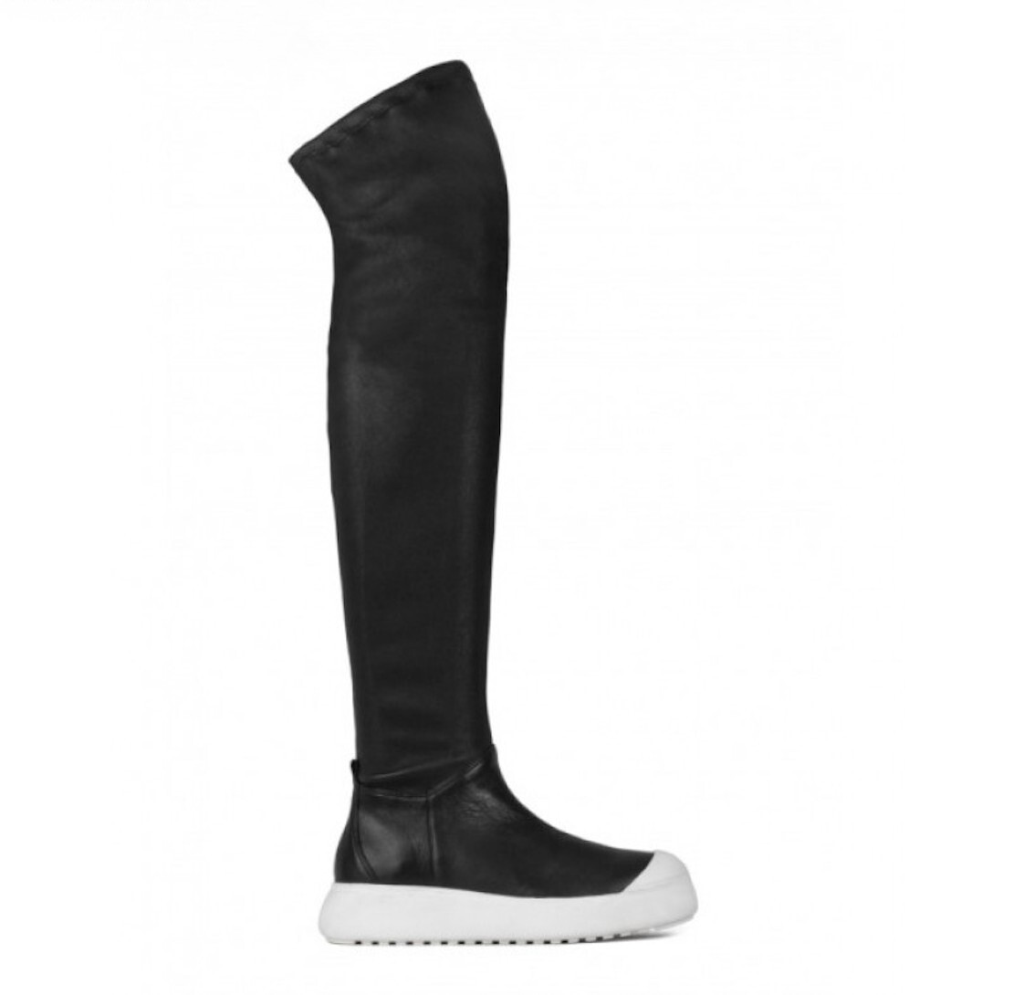 Pre-owned Atelje 71 Mack Stretch Leather Over The Knee Black White Sneaker Boot Sz 7 Or 8