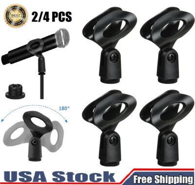 4× Universal 180° Microphone Clips Clamp Holder For Wired/ Wireless Mic Stand US