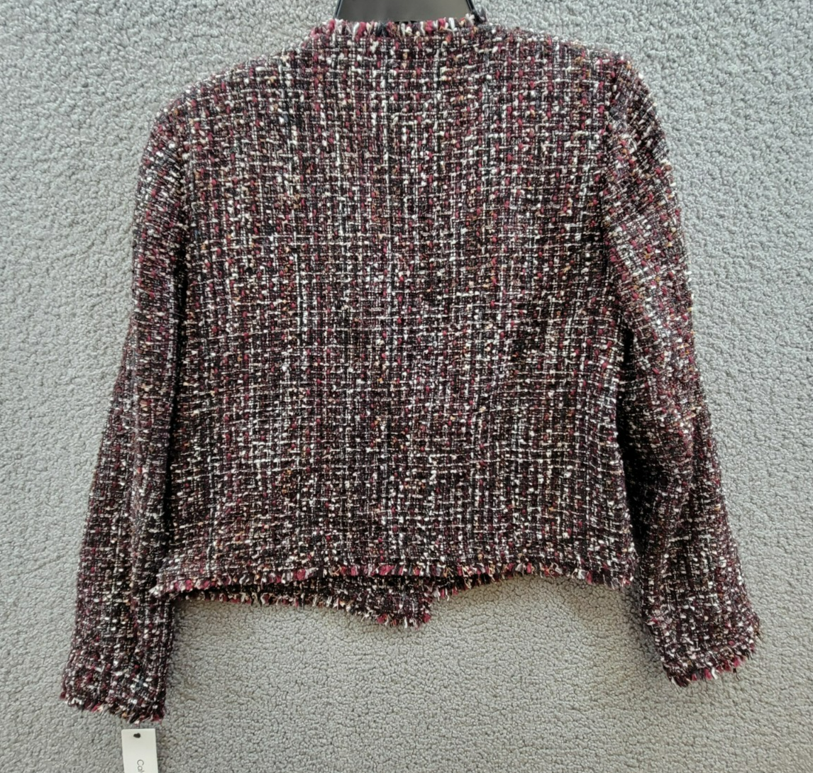 Calvin Klein Tweed Open-Front Wool Blend Blazer Women's 12 Multi Long Sleeve - Picture 13 of 18