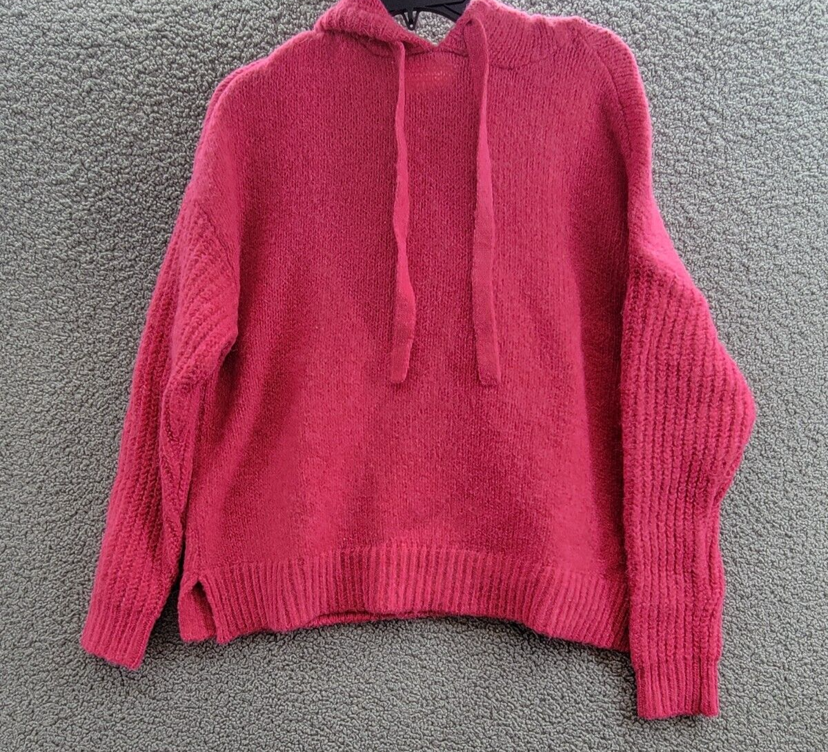 AQUA Long Sleeve Hooded Sweater Women's S Hot Pink Wool Blend Rib Hem Pullover - Picture 2 of 15