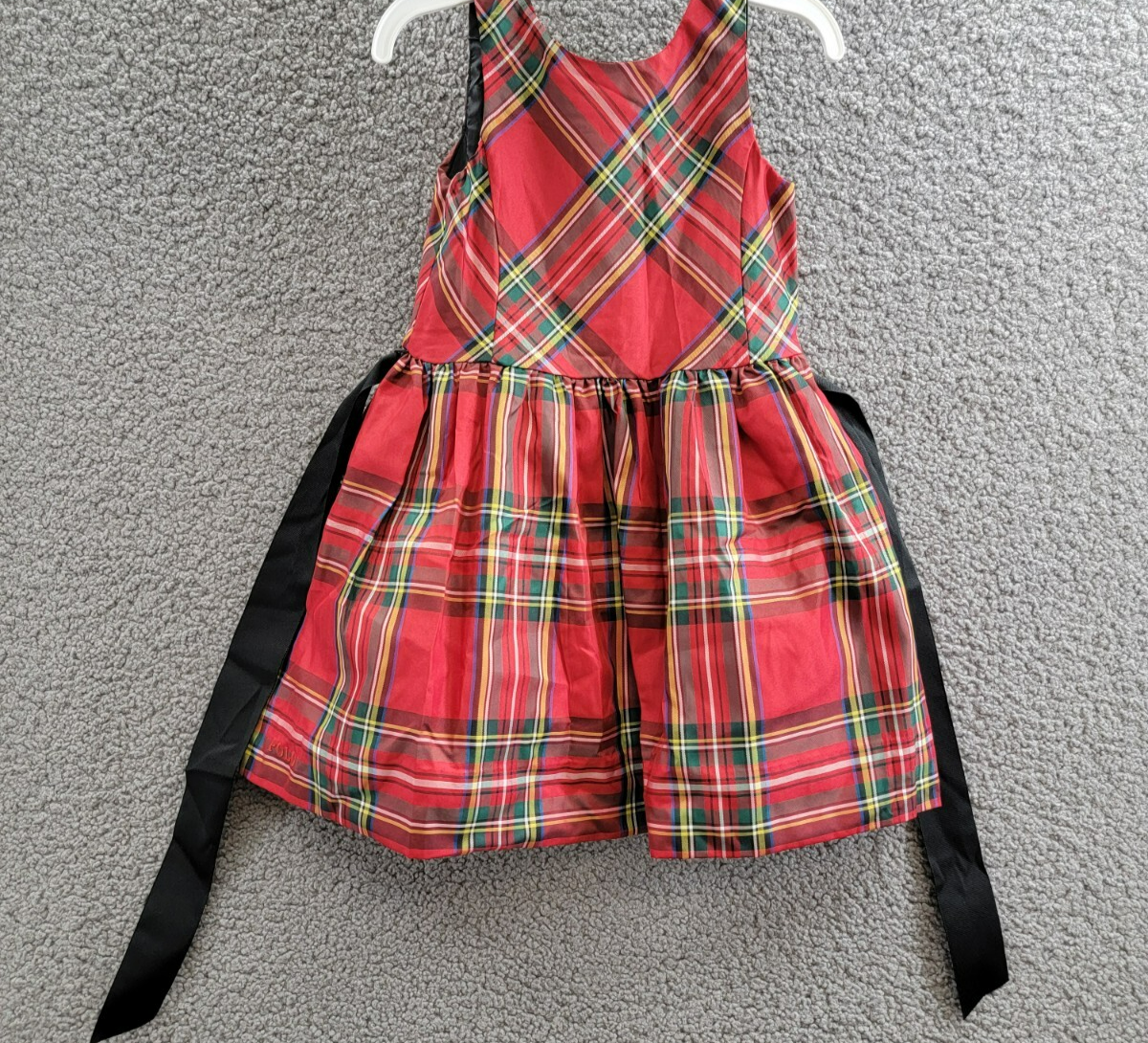 Polo Ralph Lauren Plaid Twill Dress Little Girls' 3 Red Multi Tie Waist Buttoned - Picture 2 of 16