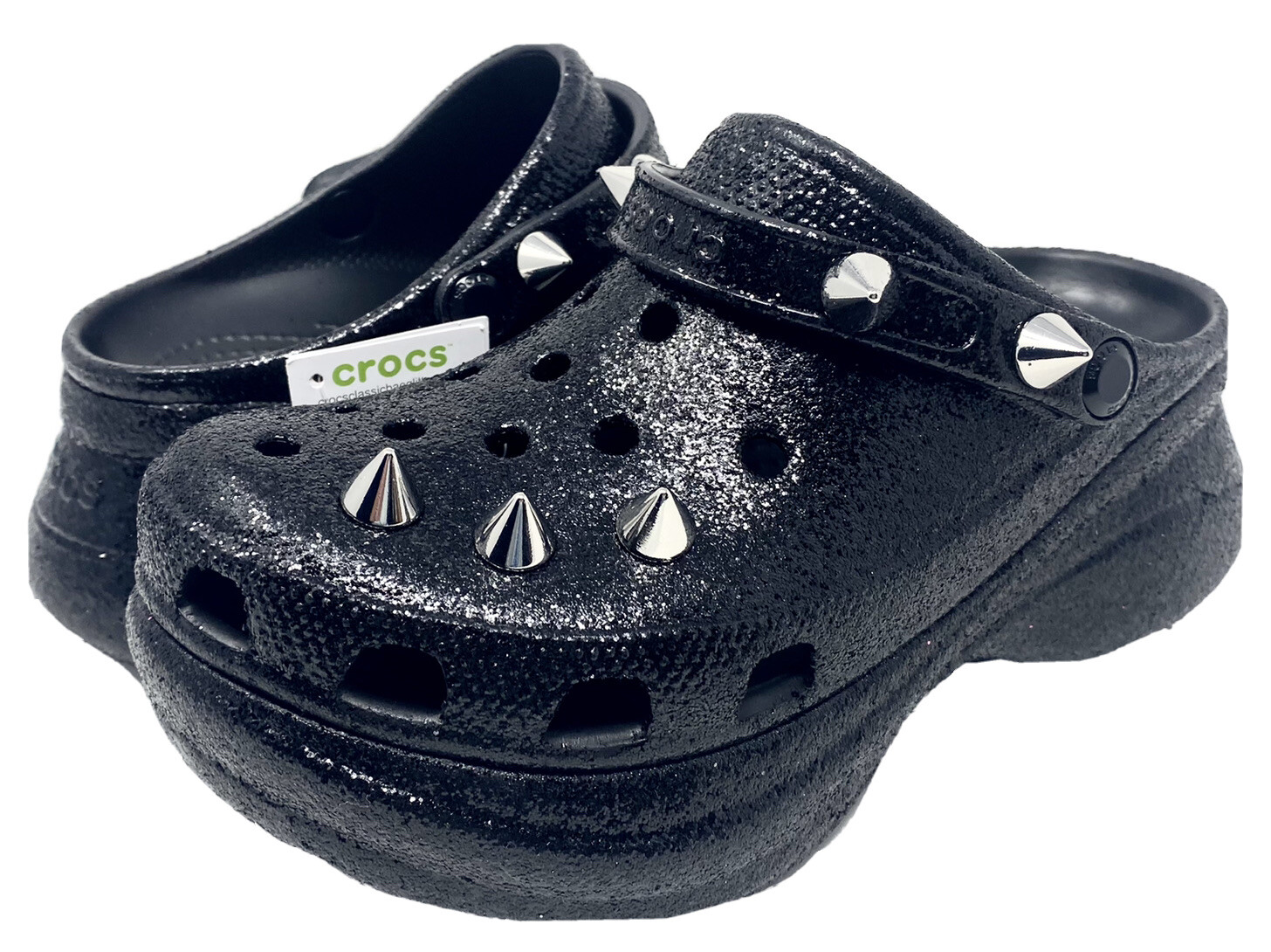 Crocs Classic Bae Glitter Stud platform Clog Black 6, 7 NEW
