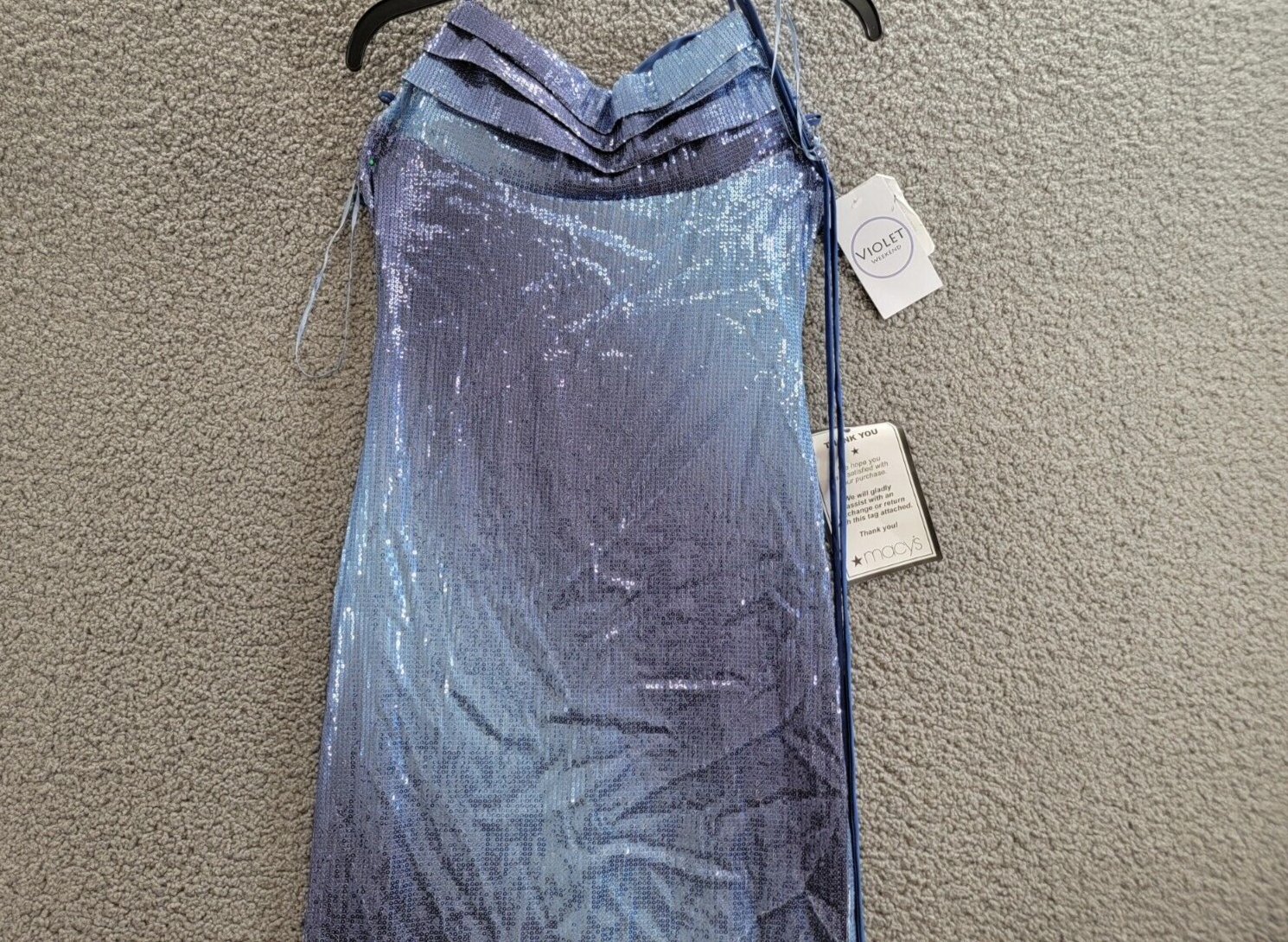 Violet Weekend Strappy Ombré Sequin Gown Juniors' Gradient Blue Lace Zip 3/4 - Picture 3 of 16