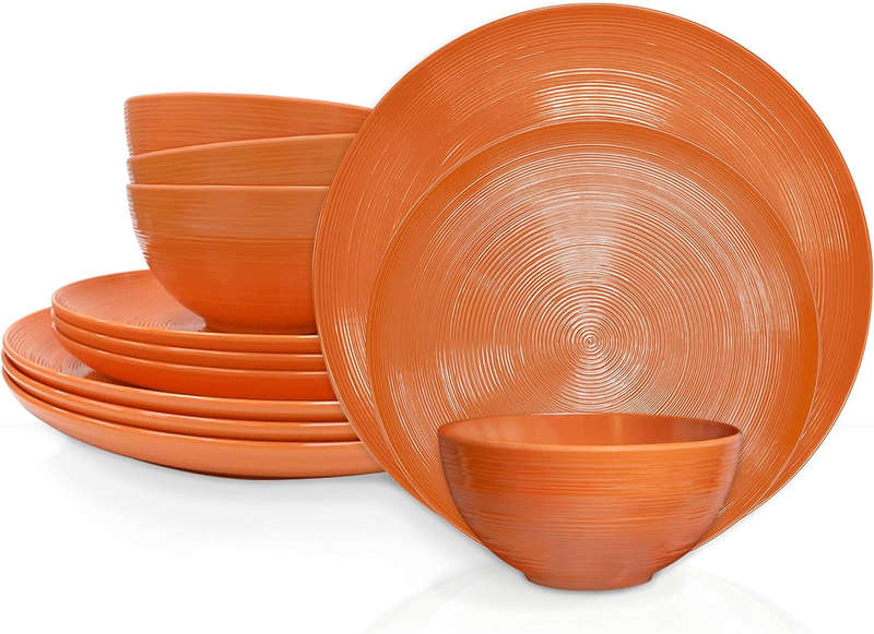 Zak Designs Dinnerware Sets for Indoors,Outdoors 12Pieces Melamine Plates & Bowl