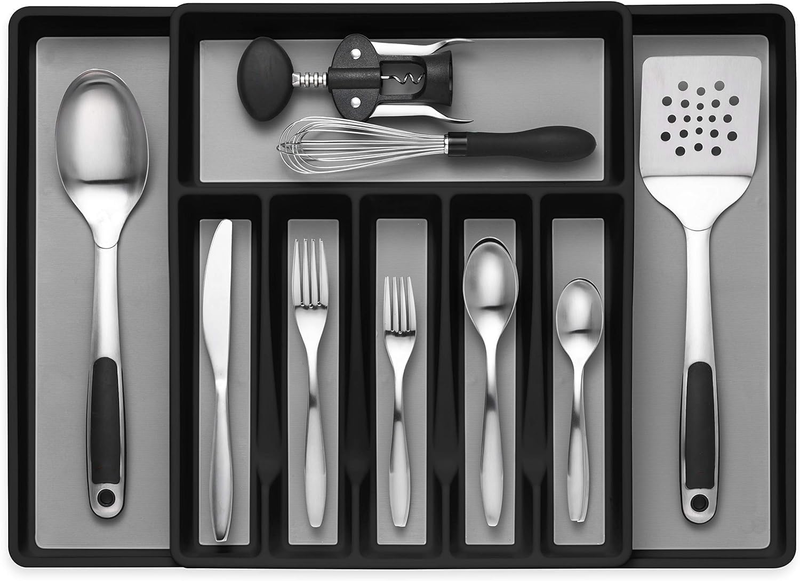 Expandable Cutlery Drawer Organizer, Flatware Drawer Tray for Silverware, Servin