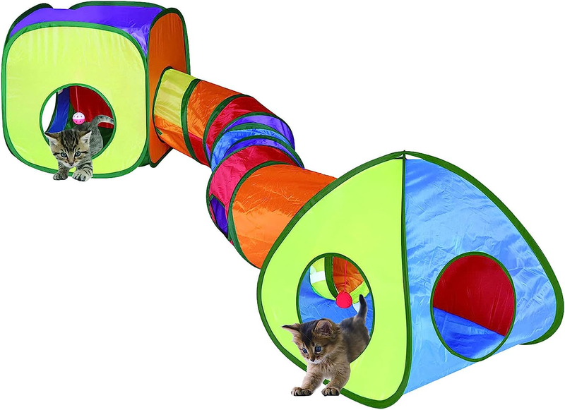 Cat Tunnel Toy and Cubes Combo, Cat Tunnels for Indoor Cats with Play Ball,