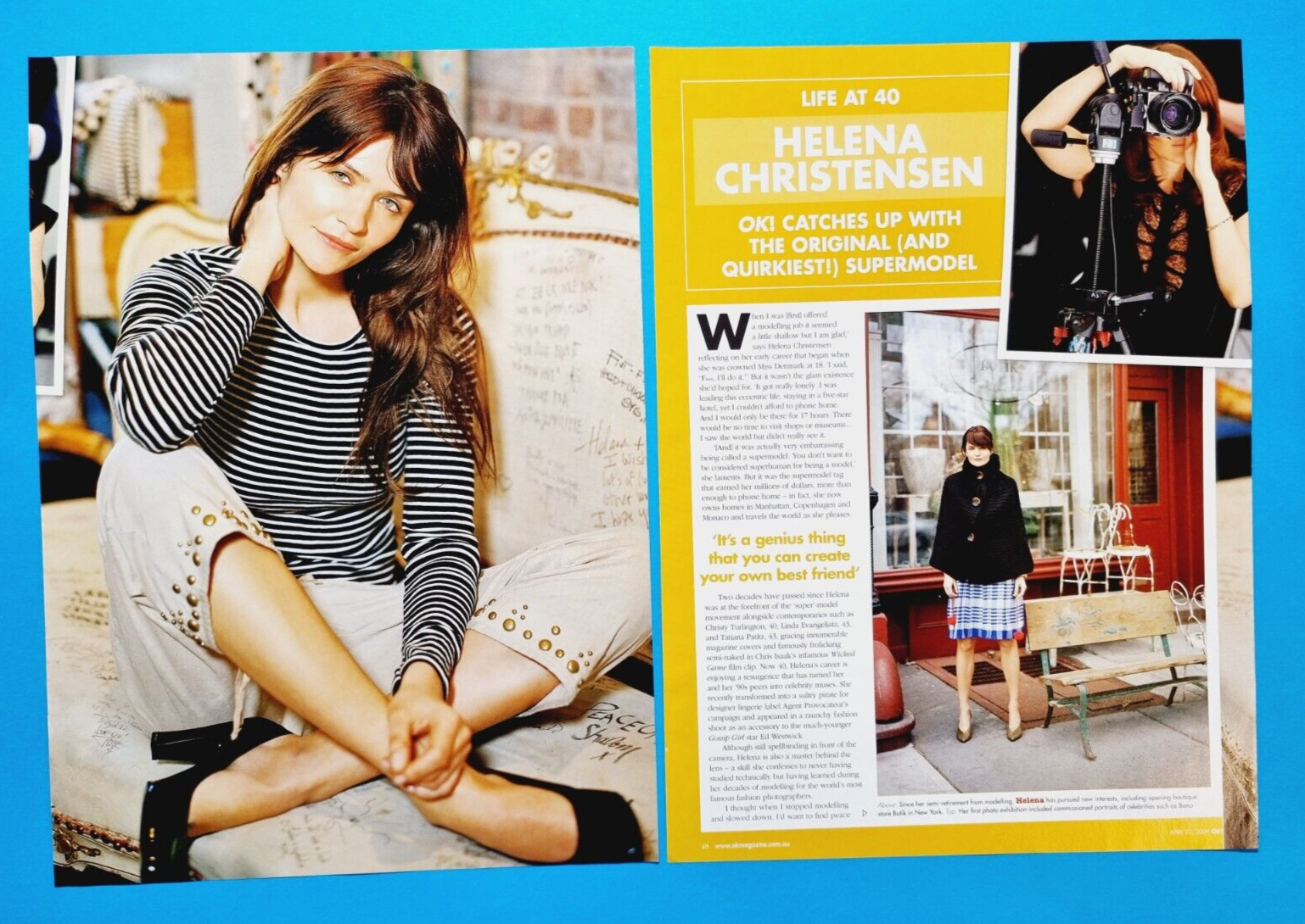 HELENA CHRISTENSEN Supermodel-3 Page Magazine Clipping Long