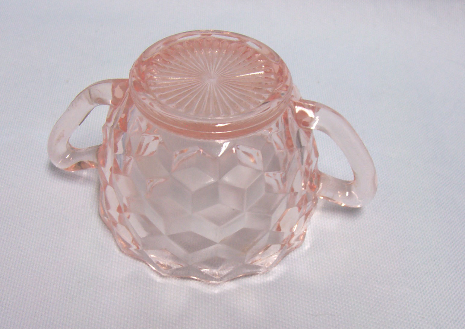 Vintage Pink Depression Glass Open Sugar Bowl Jeannette Cube Pattern from 1950s