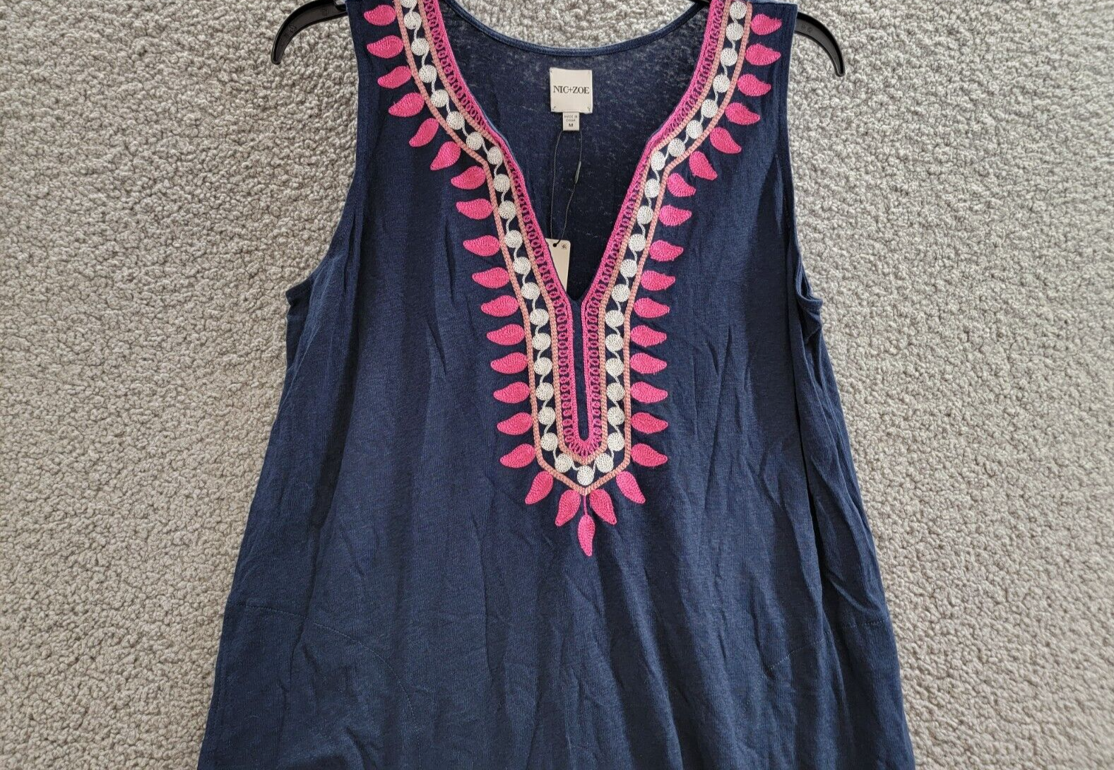 NIC + ZOE Summer Retreat Sleeveless Embroidered Dress Women's M Navy Linen Blend - Picture 3 of 15