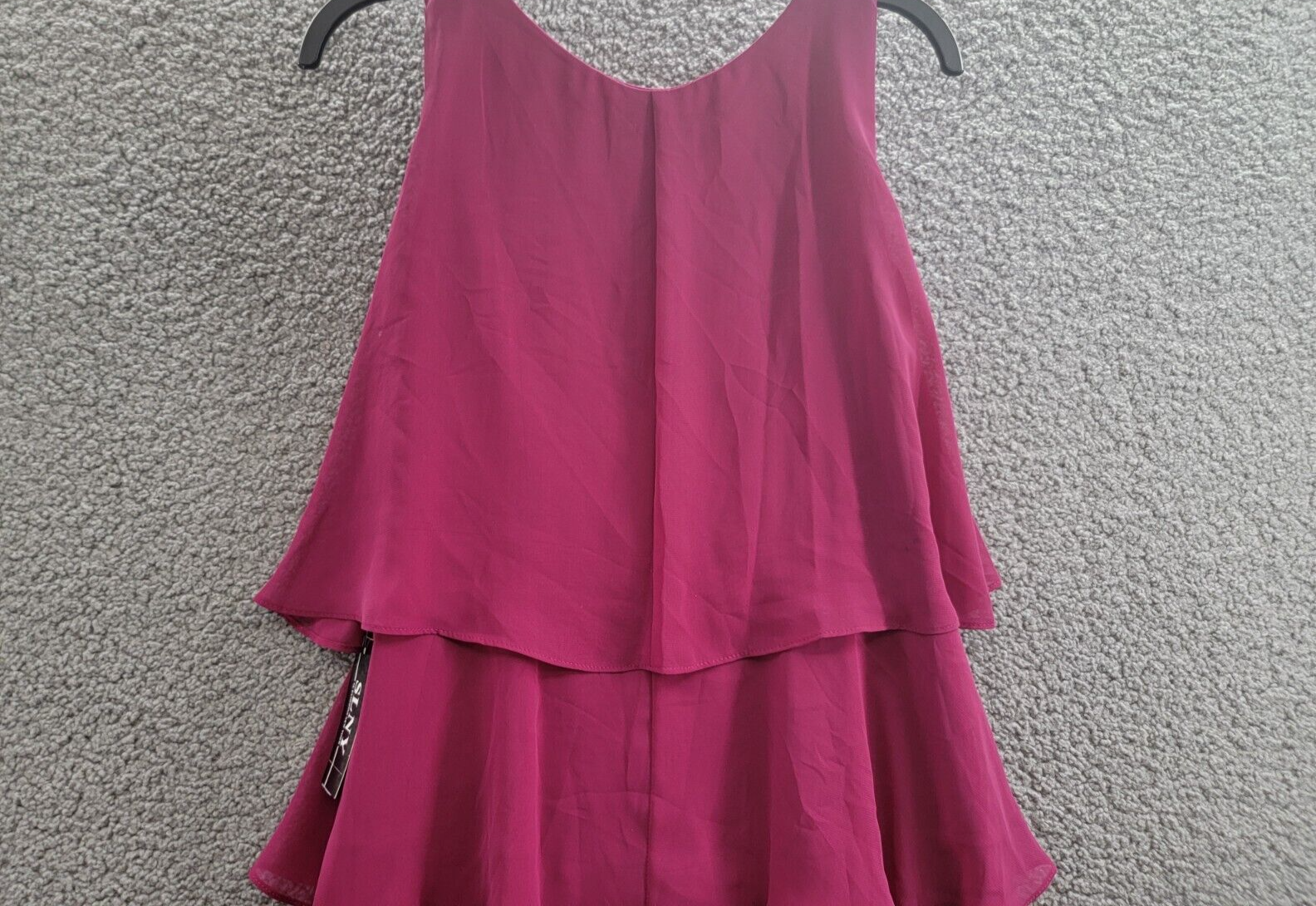 SL Fashions Tiered Chiffon Dress Women's 4 Wineberry Ruffled Scoop Neck Pullover - Picture 10 of 15