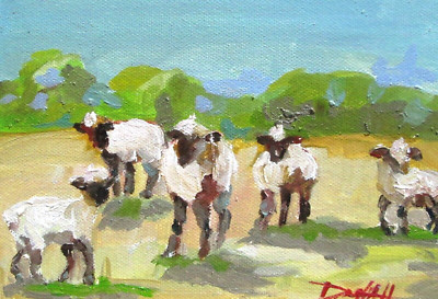 Spring Lambs by Delilah Art Original impressionism collectible 5x7 oil