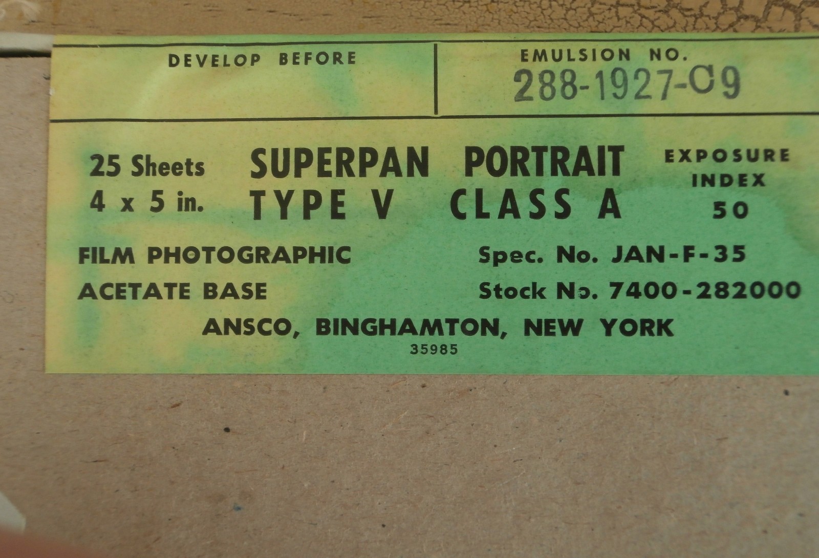 4x5 Ansco Pack of Film Sealed ORIG BOX EXP. Superpan Portrait 25 Sheets Type V 1