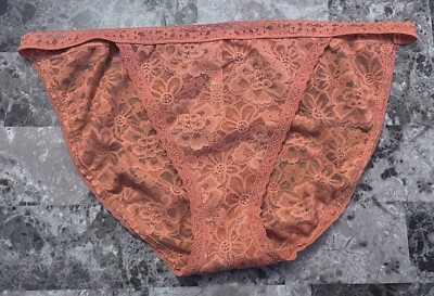 NWOT VICTORIA'S SECRET XL RUST COLOR FLORAL LACE RARE STRING BIKINI PANTIES