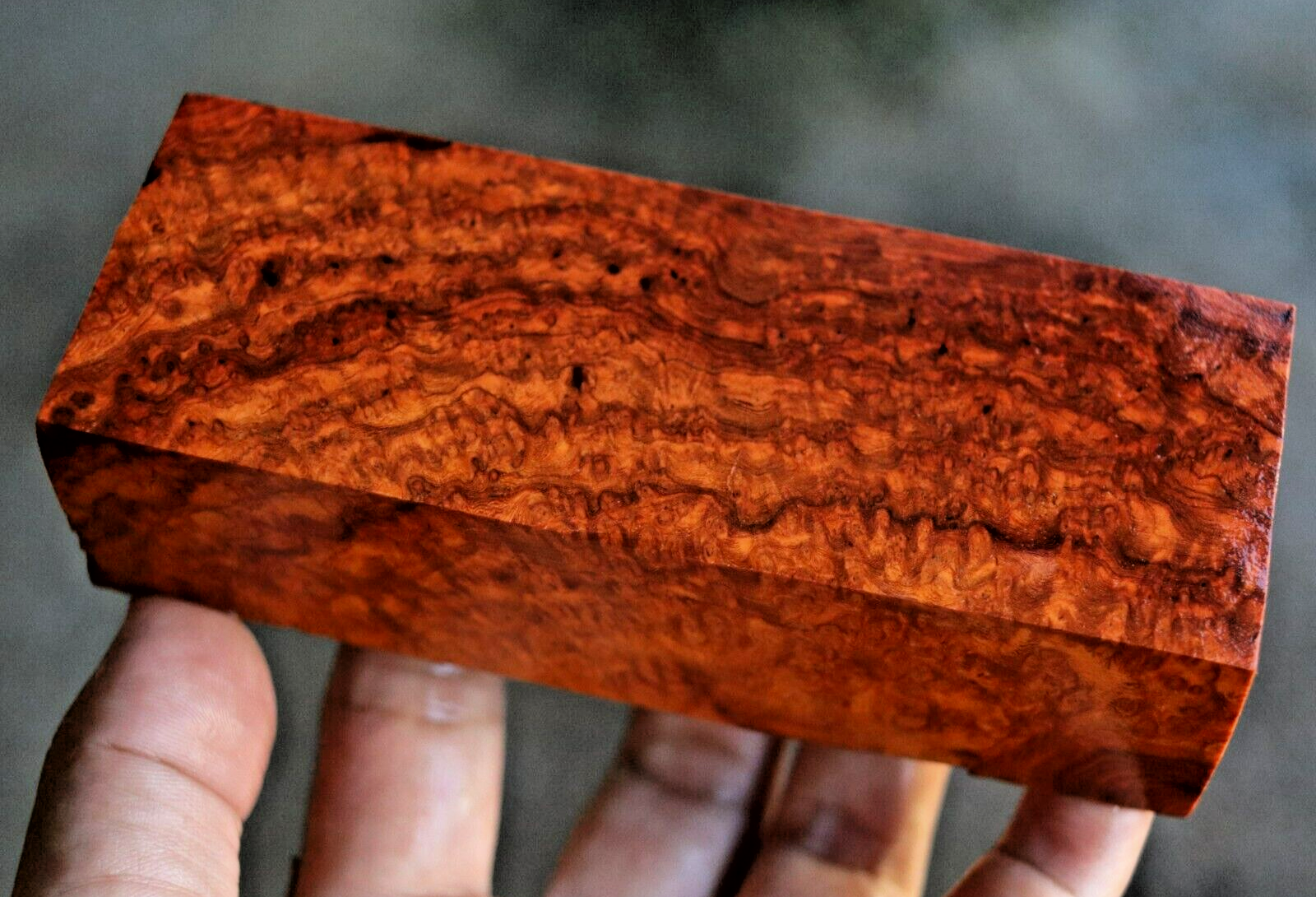 Amboyna Burl, Knife Handle Blank Turning, Exotic Wood 1 7/8"x 5"x 1 3/8" #392 Amboyna Burl, Knife Handle Blank Turning, Exotic Wood 1 7/8"x 5"x 1 3/8" #392