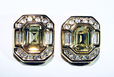 CHRISTIAN DIOR RHINESTONE GOLD TONE RECTANGULAR CLIP EARRINGS eBay