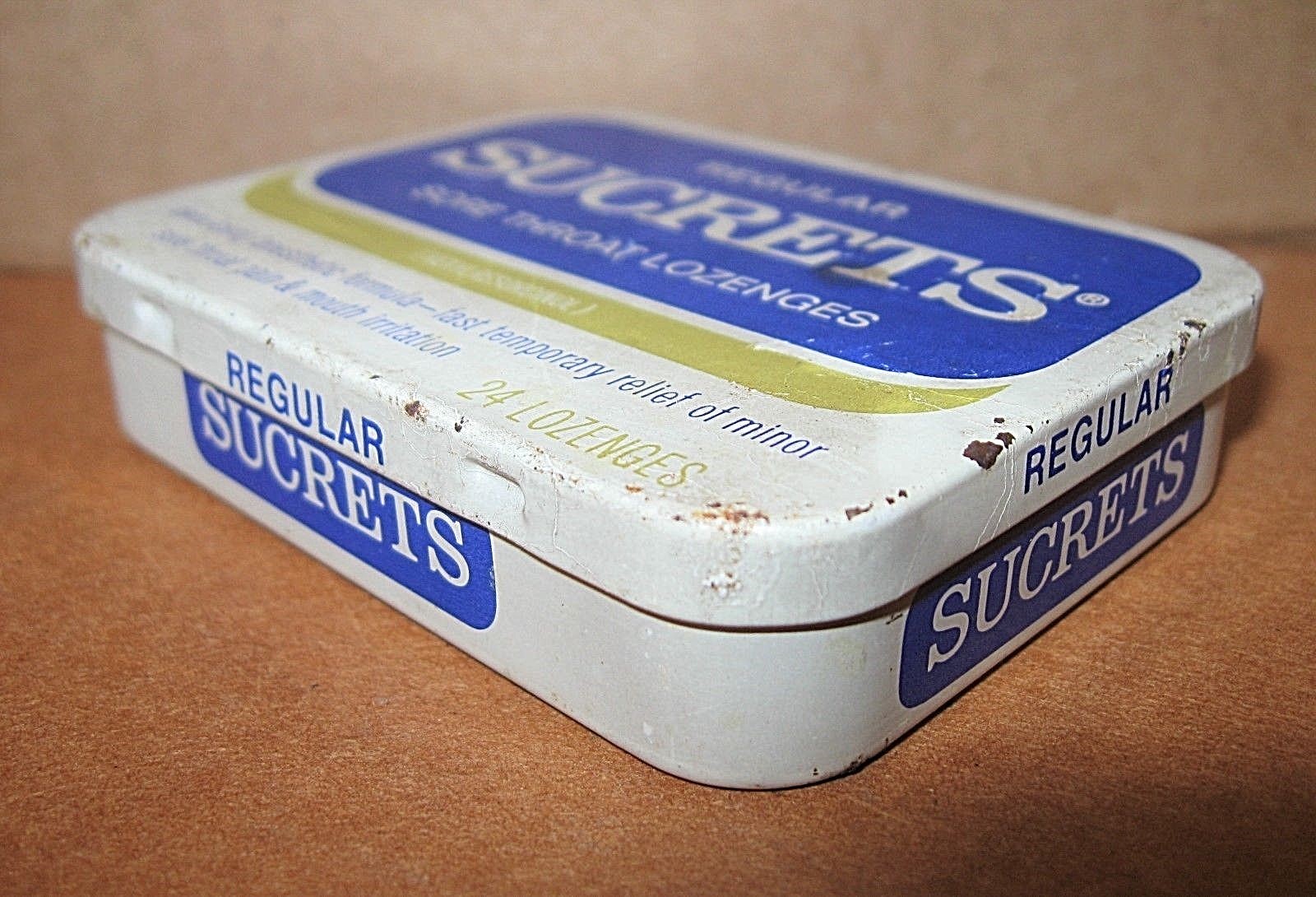 Vintage 70s 80s Beecham SUCRETS Sore Throat Lozenges Tin