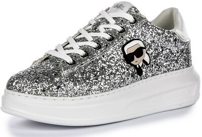 Pre-owned Karl Lagerfeld Kapri Nft Lo La Low Cut Glitter Womens Trainer Silver Us 5 - 11