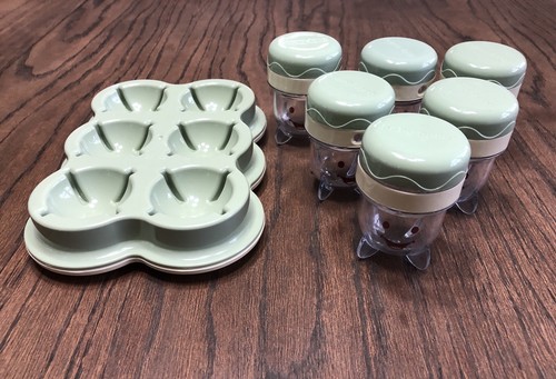 EUC 6 Baby Bullet Date Dial Cups w/ Lids And Food Storage Tray