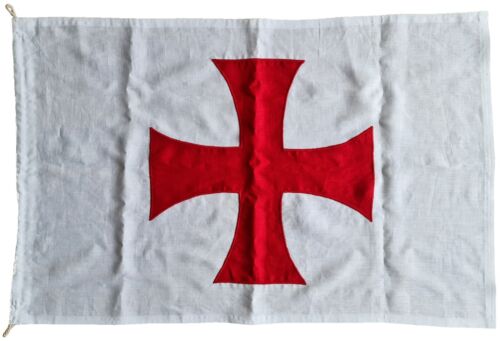 Knights Templar flag linen cloth vintage style crusaders red cross stitched uk