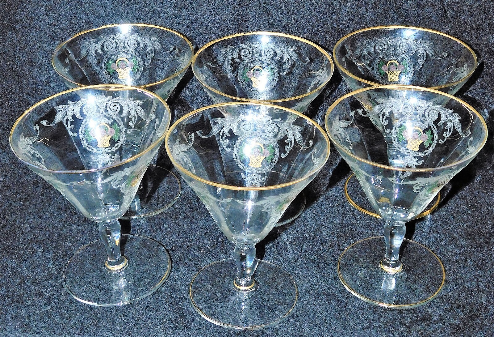 BREATHTAKING ANTIQUE GLASS STEMWARE COLORFUL BASKETS DESIGNS GREAT CONDITION!!