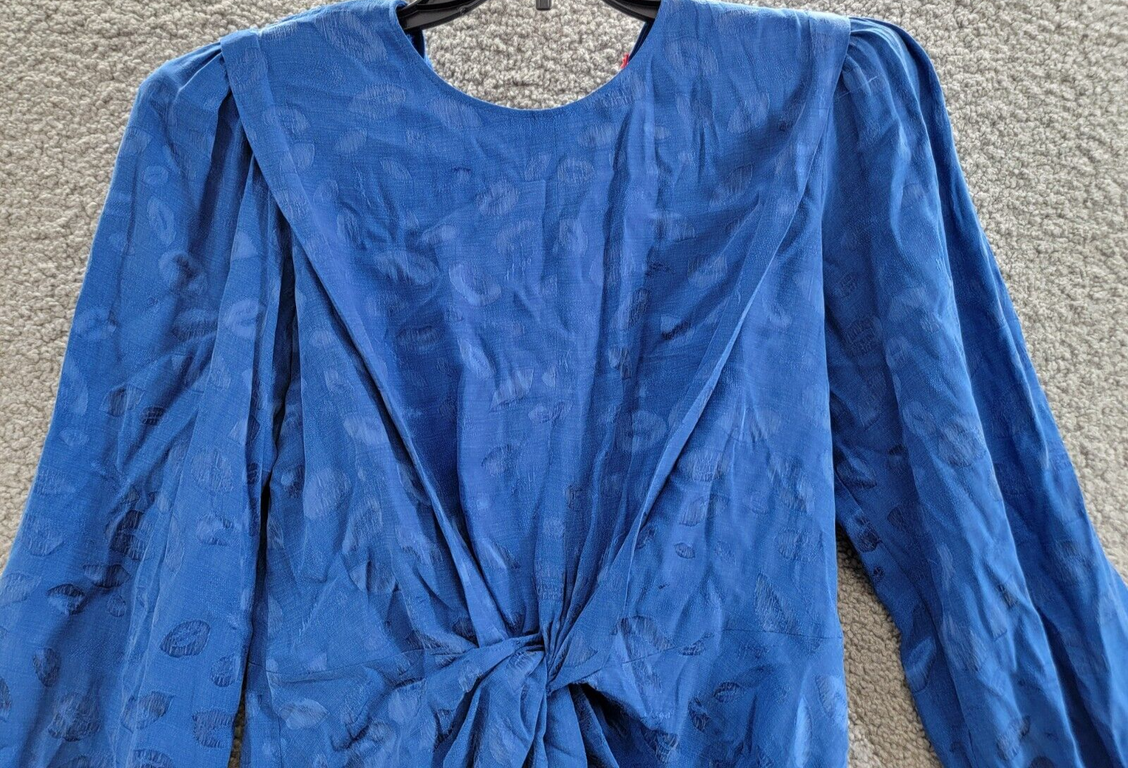 HUGO Twist-Front Textured Mini Dress Women's 8 Cobalt Lips Print Back Zip L/S - Picture 3 of 17