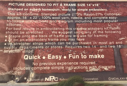 Vintage Paragon LITTLE RED SCHOOLHOUSE PICTURE Creative Crewel Stitchery Kit