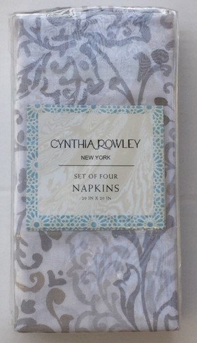 Cynthia Rowley Grey Colored Easter Egg & Butterflies Cloth Napkins Set 4