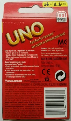 UNO Card Game Full set of 108 Playing Cards Fast And Fun For Everyone Bicycle