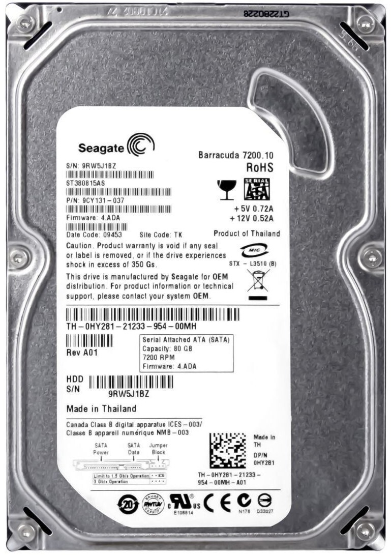Hard Drive Dell 0HY281 HY281 80GB 7200RPM 8MB SATA II Hard Drive Dell 0HY281 HY281 80GB 7200RPM 8MB SATA II